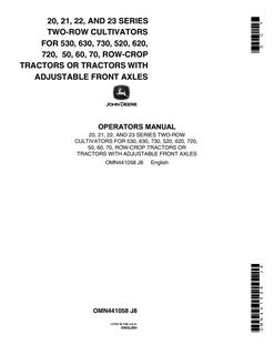 John Deere 20, 21, 22, 23 Series Two-row cultivator Operator manual OMN441058 — actual manual cover