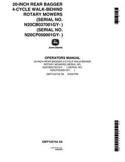 John Deere 20-Inch Rear Bagger Walk-behind rotary mower Operator manual OMTY20752 — actual manual cover