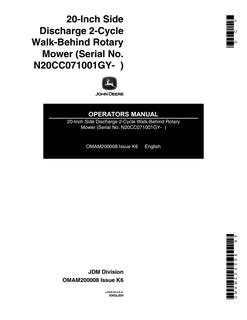 John Deere 20-Inch Side Discharge Walk-behind rotary mower Operator manual OMAM200008 — actual manual cover