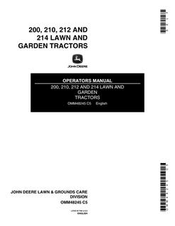 John Deere 200, 210, 212, 214 Lawn and garden tractor Operator manual OMM48245 — actual manual cover