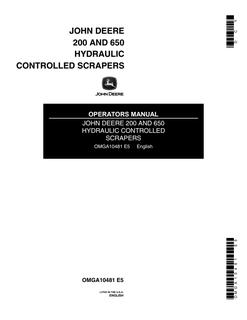 John Deere 200, 650 Scraper Operator manual OMGA10481 — actual manual cover