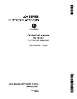 John Deere 200 Series Combine cutting platform Operator manual OMH120052 — actual manual cover