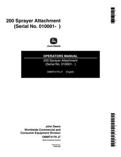 John Deere 200 Sprayer attachment Operators manual OMMT4179 — actual manual cover
