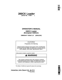 John Deere 200CX Loader Operator manual OMW54417 — actual manual cover