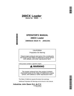John Deere 200CX Loader Operator manual OMW56435 — actual manual cover