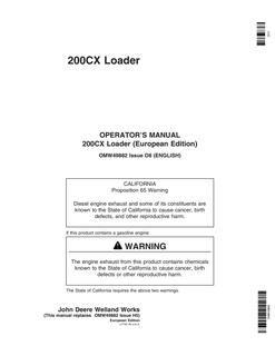 John Deere 200CX Loader Operator's manual OMW49882 — actual manual cover