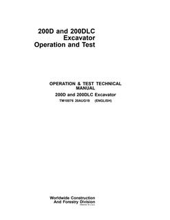 John Deere 200D, 200DLC Excavator Operation and test manual TM10076 — actual manual cover