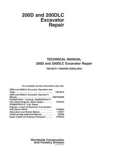 John Deere 200D, 200DLC Excavator Repair technical manual TM10079 — actual manual cover
