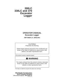 John Deere 200LC, 330LC, 370 Excavator logger Operator manual OMT166604 — actual manual cover