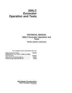John Deere 200LC Excavator Operation and tests manual TM1663 — actual manual cover