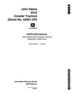 John Deere 2010 Crawler tractor Operator manual OMT19256 — actual manual cover