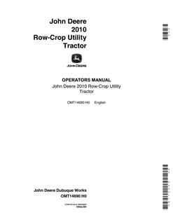 John Deere 2010 Row-Crop Utility Tractor Operator manual OMT14690 — actual manual cover