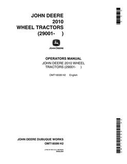 John Deere 2010 Wheel Tractor Operator manual OMT18599 — actual manual cover