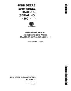 John Deere 2010 Wheel Tractor Operator manual OMT19264 — actual manual cover