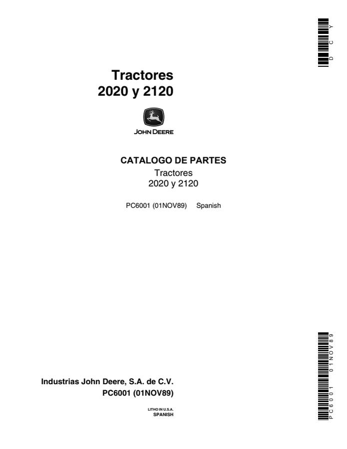 John Deere 2020 and 2120 Tractors Parts Catalog — actual manual cover