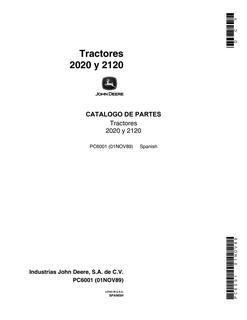 John Deere 2020 and 2120 Tractors Parts Catalog — actual manual cover