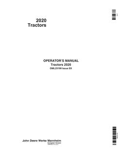 John Deere 2020 Tractor Operator manual OML25199 — actual manual cover