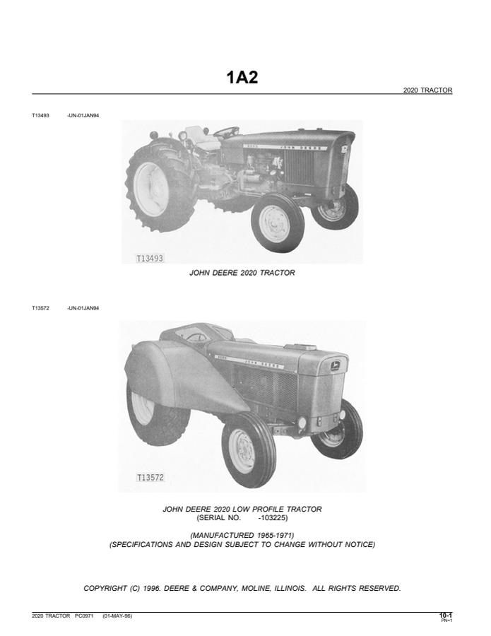 John Deere 2020 Tractor Parts Catalog — actual manual cover
