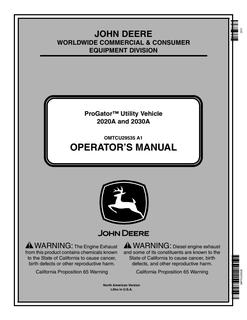 John Deere 2020A, 2030A Utility vehicle Operator manual OMTCU29535 — actual manual cover