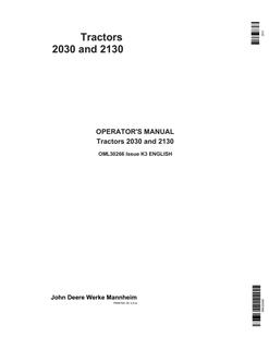 John Deere 2030 Tractor Operator manual OML30266 — actual manual cover