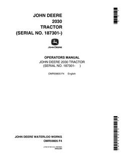 John Deere 2030 Tractor Operator manual OMR59805 — actual manual cover