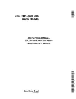 John Deere 204, 205, 206 Corn head Operator manual OMCQ58223 — actual manual cover