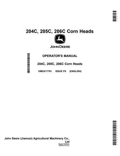 John Deere 204C, 205C, 206C Corn Head Operator manual OMDX17761 — actual manual cover