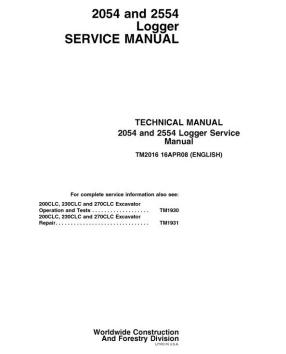 John Deere 2054, 2554 Logger Service Technical Manual TM2016 — actual manual cover