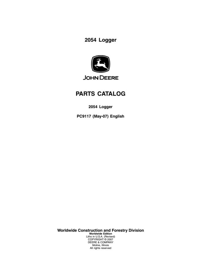 John Deere 2054 Logger Parts Catalog — actual manual cover