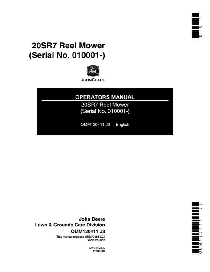 John Deere 20SR7 Reel mower Operator's manual OMM120411 — actual manual cover