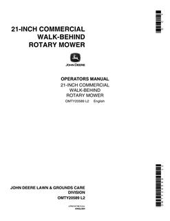 John Deere 21-inch commercial Walk-behind rotary mower Operators manual OMTY20589 — actual manual cover