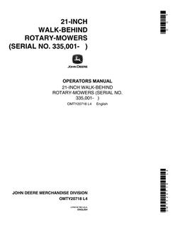 John Deere 21-Inch Walk-Behind Rotary Mower Operator manual OMTY20718 — actual manual cover