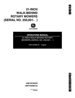 John Deere 21-Inch Walk-Behind Rotary Mowers Rotary mower Operator's manual OMTY20588 — actual manual cover
