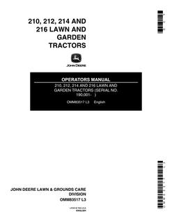 John Deere 210, 212, 214, 216 Lawn and Garden Tractor Operator manual OMM83517 — actual manual cover