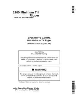 John Deere 2100 Minimum Till Ripper Operator manual OMN300727 — actual manual cover