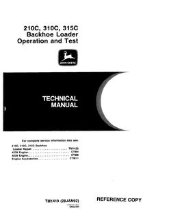 John Deere 210C, 310C and 315C Backhoe Loaders Operation and Test Technical Manual — actual manual cover