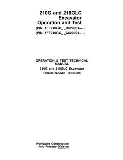 John Deere 210G, 210GLC Excavator Operation and Test Technical Manual TM12536 — actual manual cover