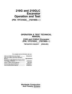 John Deere 210G, 210GLC Excavator Operation and Test Technical Manual TM13347X19 — actual manual cover