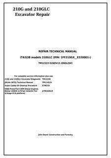 John Deere 210G and 210GLC Excavators Repair Manual — actual manual cover