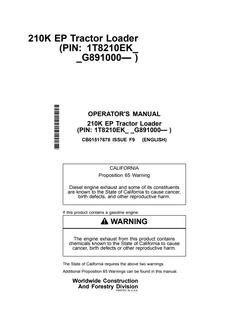 John Deere 210K EP Tractor Loader Operator manual CB01517678 — actual manual cover