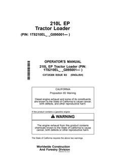 John Deere 210L EP Tractor Loader Operator manual CXT25308 — actual manual cover