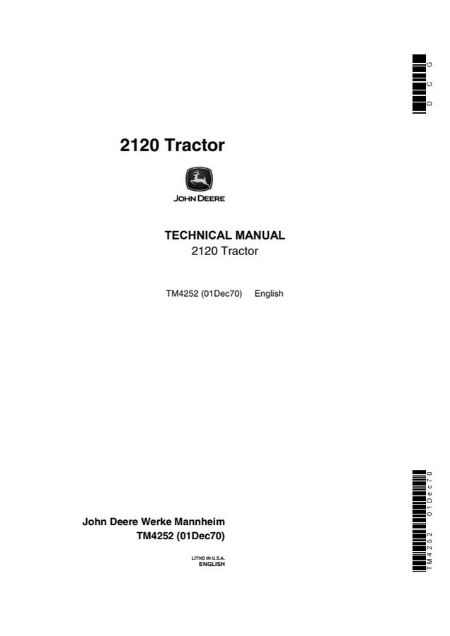 John Deere 2120 Tractor Technical Manual — actual manual cover