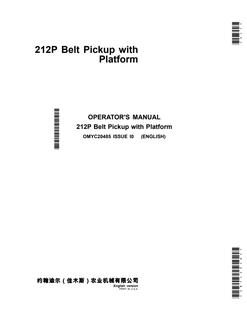 John Deere 212P Belt Pickup with Platform Operator manual OMYC20485 — actual manual cover