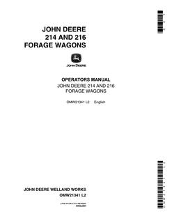 John Deere 214, 216 Forage Wagon Operator manual OMW21341 — actual manual cover