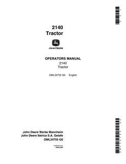 John Deere 2140 Tractor Operator manual OML34755 — actual manual cover