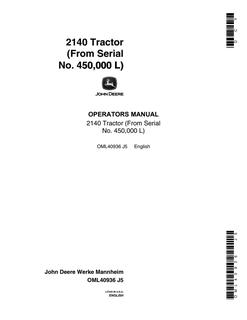 John Deere 2140 Tractor Operator manual OML40936 — actual manual cover