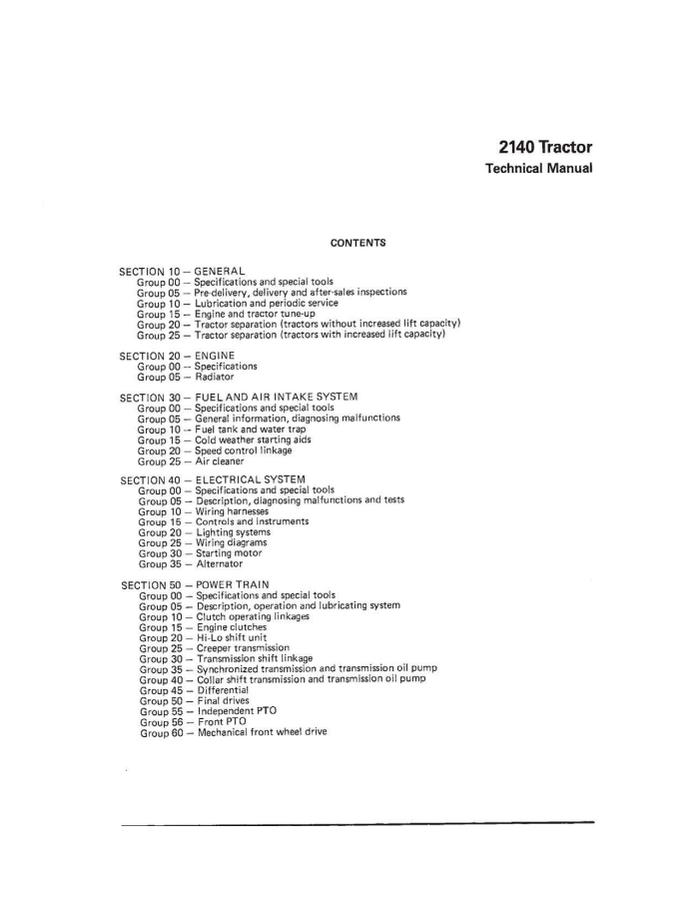 John Deere 2140 Tractor Technical Manual — actual manual cover