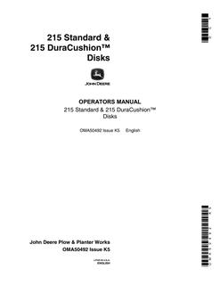 John Deere 215 Standard, 215 DuraCushion Disk Operator manual OMA50492 — actual manual cover