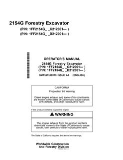 John Deere 2154G Forestry Excavator Operator manual OMT361330X19 — actual manual cover