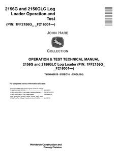John Deere 2156G, 2156GLC Log Loader Operation and Test Technical Manual TM14045X19 — actual manual cover